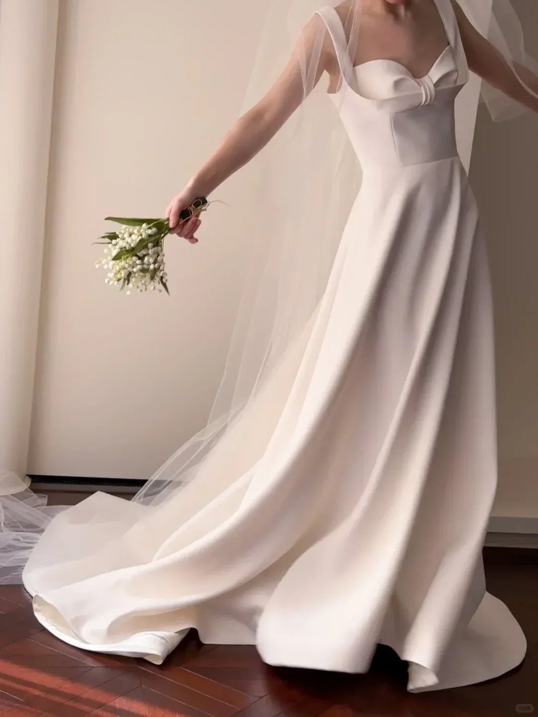Square Neck A-Line Bridal Gown with Chapel Train