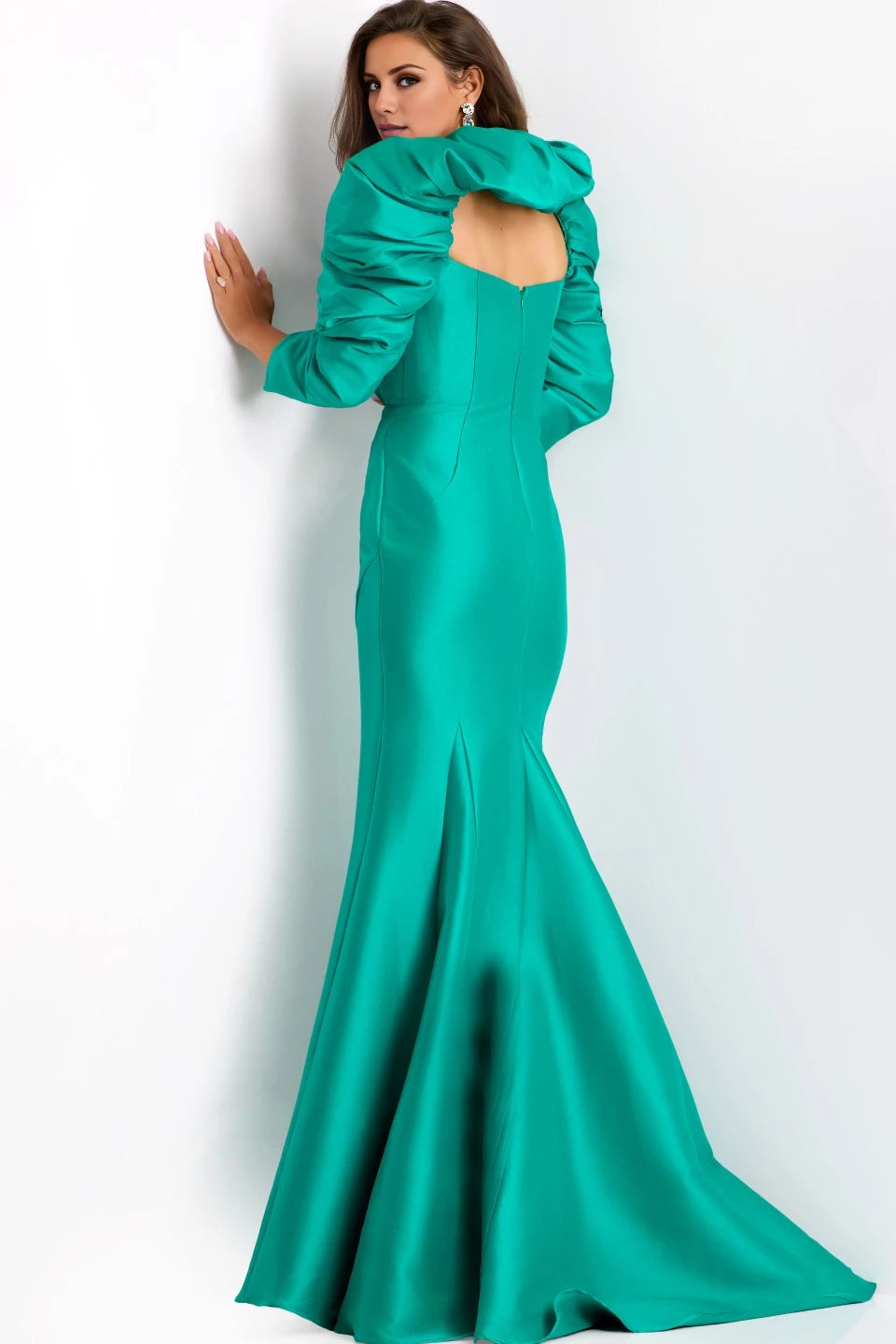 Square Neck Floor-Length Gown with Puff Sleeves Evening Dresses