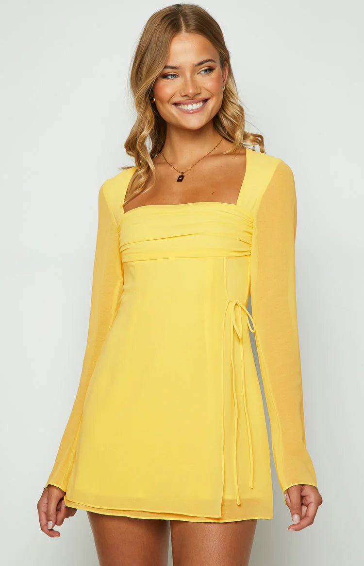 Square Neck Long Sleeve Mini Dress Homecoming Dress