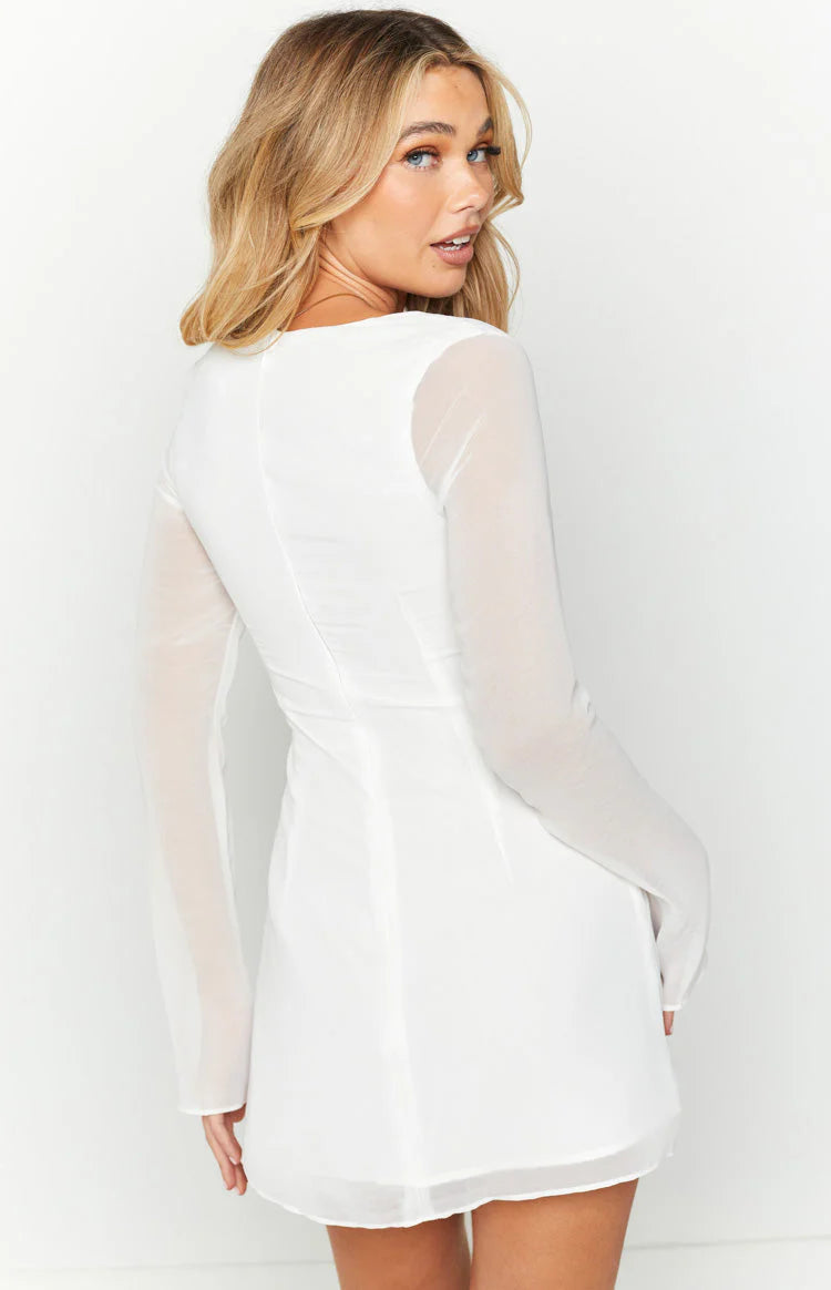 Square Neck Long Sleeve Mini Dress Homecoming Dress