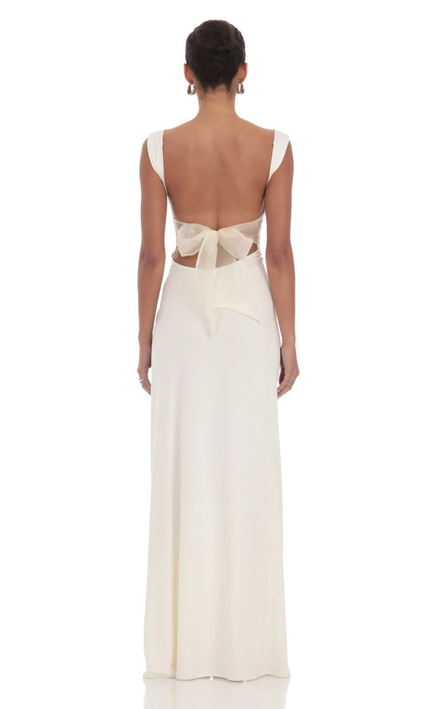 Square Neck  Open Back Bow Maxi Dress Prom Dresses