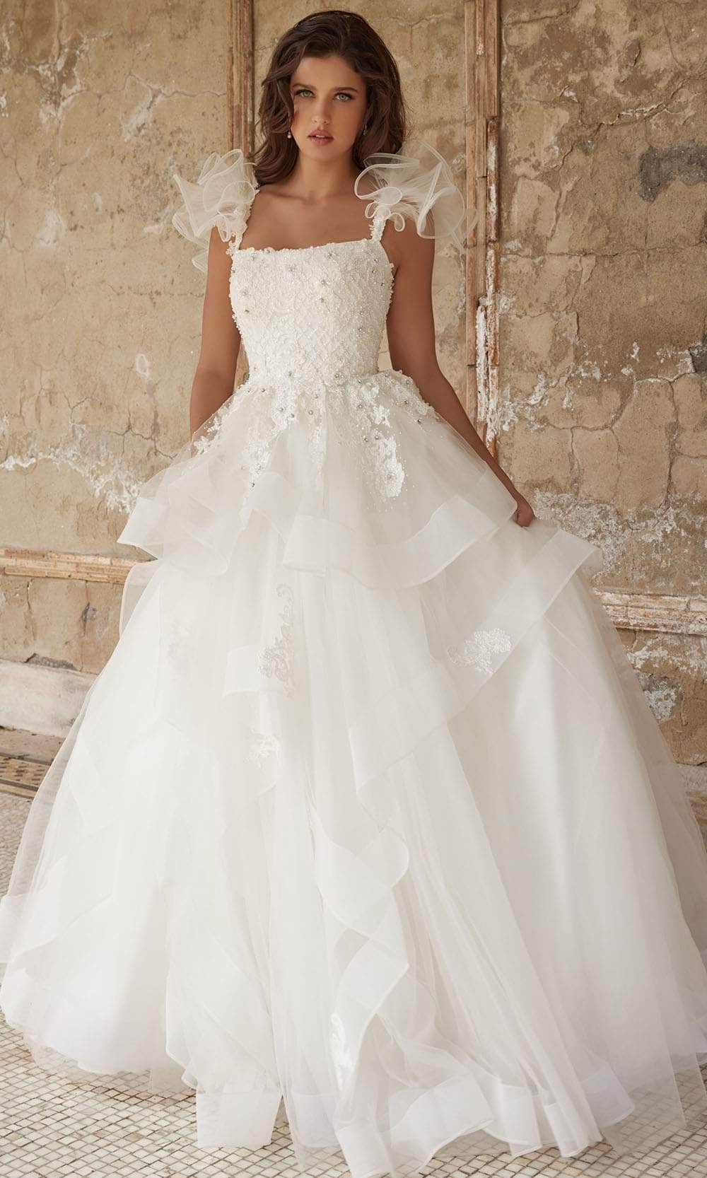 Square Neck Ruffled Bridal Ballgown Wedding Dress