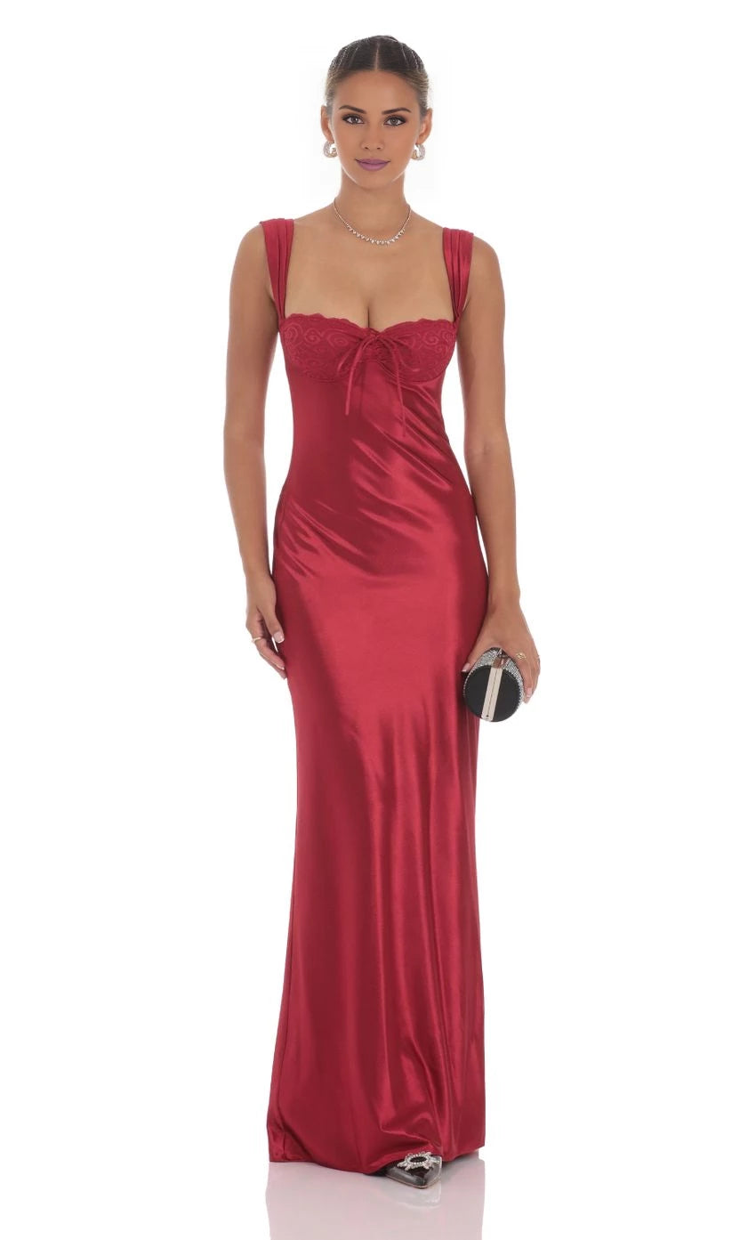 Square Neck Satin Lace-Bust Dress  Prom Dresses
