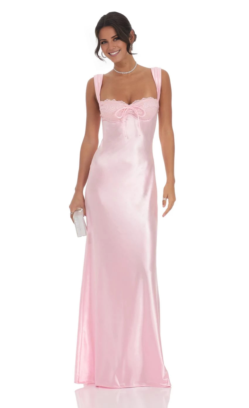 Square Neck Satin Lace-Bust Dress  Prom Dresses