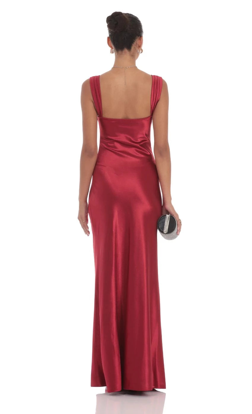 Square Neck Satin Lace-Bust Dress  Prom Dresses