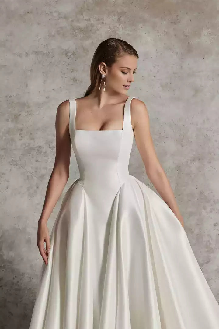 Square Neckline Ball Gown with Couture Seaming Wedding Dress