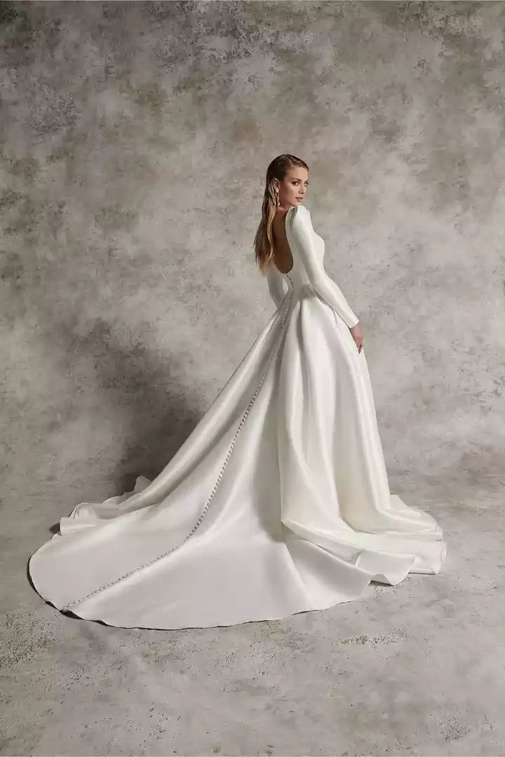 Square Neckline Ball Gown with Couture Seaming Wedding Dress