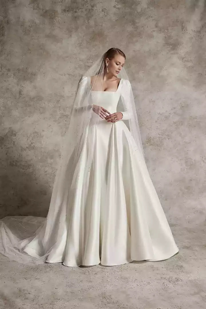 Square Neckline Ball Gown with Couture Seaming Wedding Dress