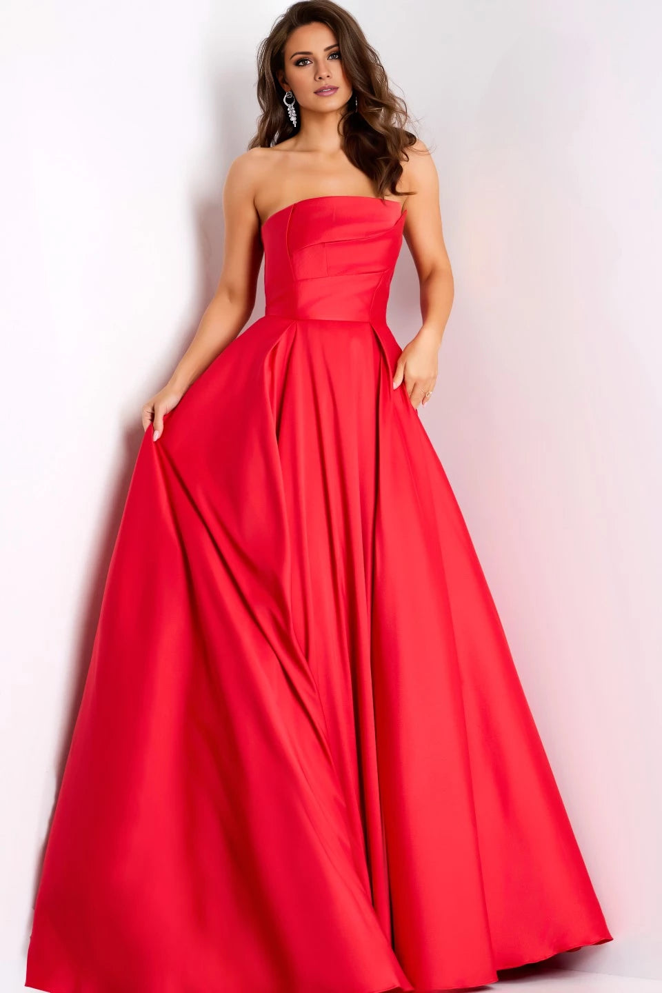Strapless A-Line Gown with Pleated Bodice Evening Dresses