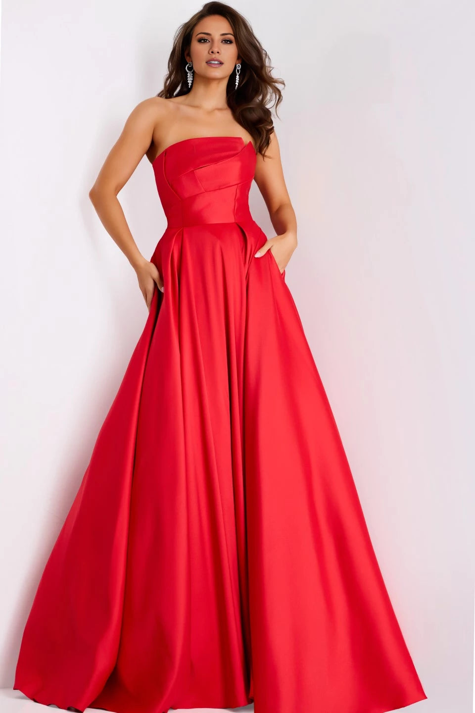 Strapless A-Line Gown with Pleated Bodice Evening Dresses