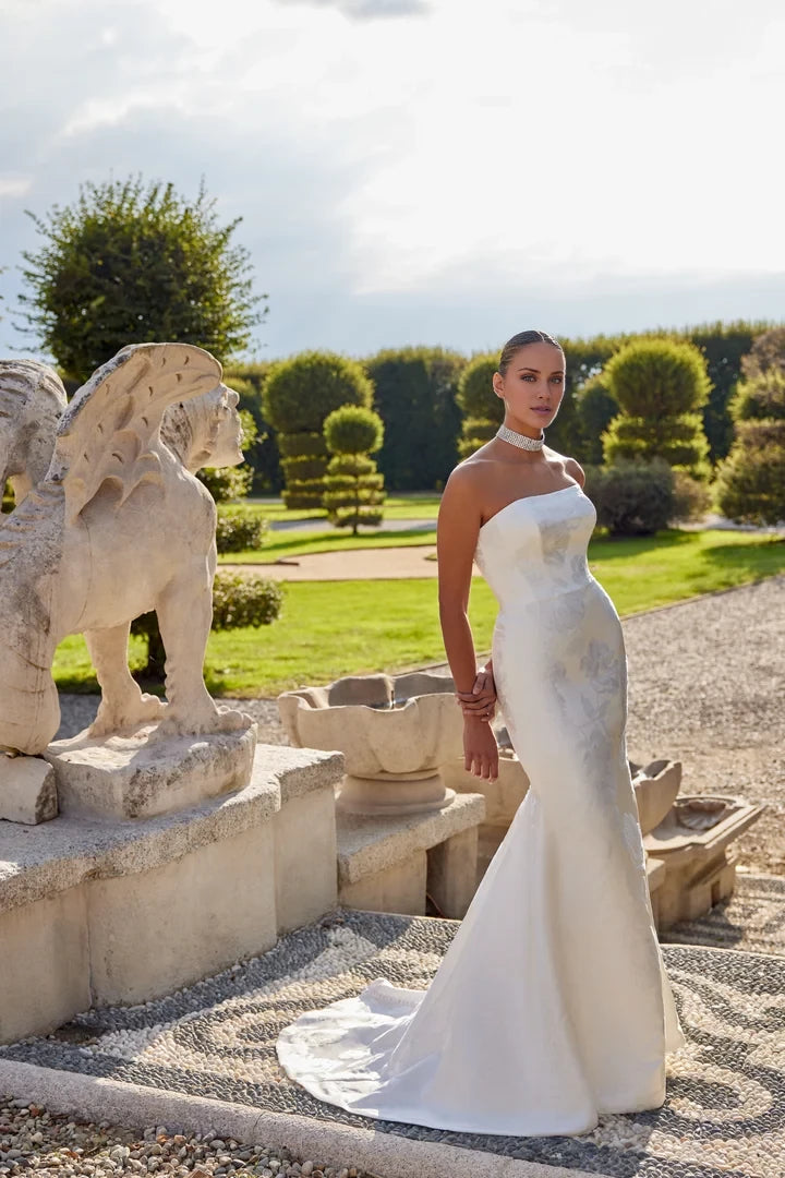 Strapless Brocade Fit and Flare Gown with Princess Seams Wedding Dresses