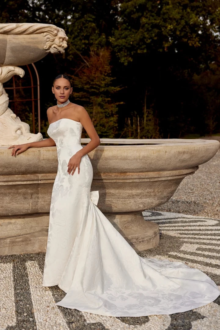 Strapless Brocade Fit and Flare Gown with Princess Seams Wedding Dresses