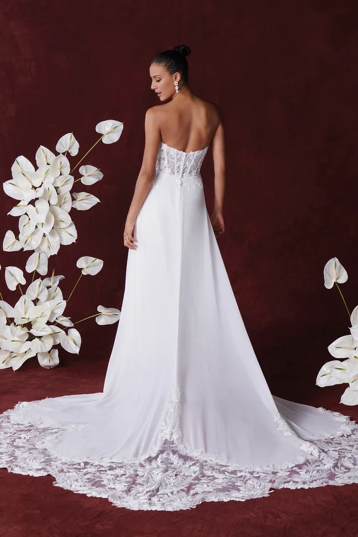 Strapless Chiffon A-Line Wedding Dress with Sheer Bodice Wedding Dresses