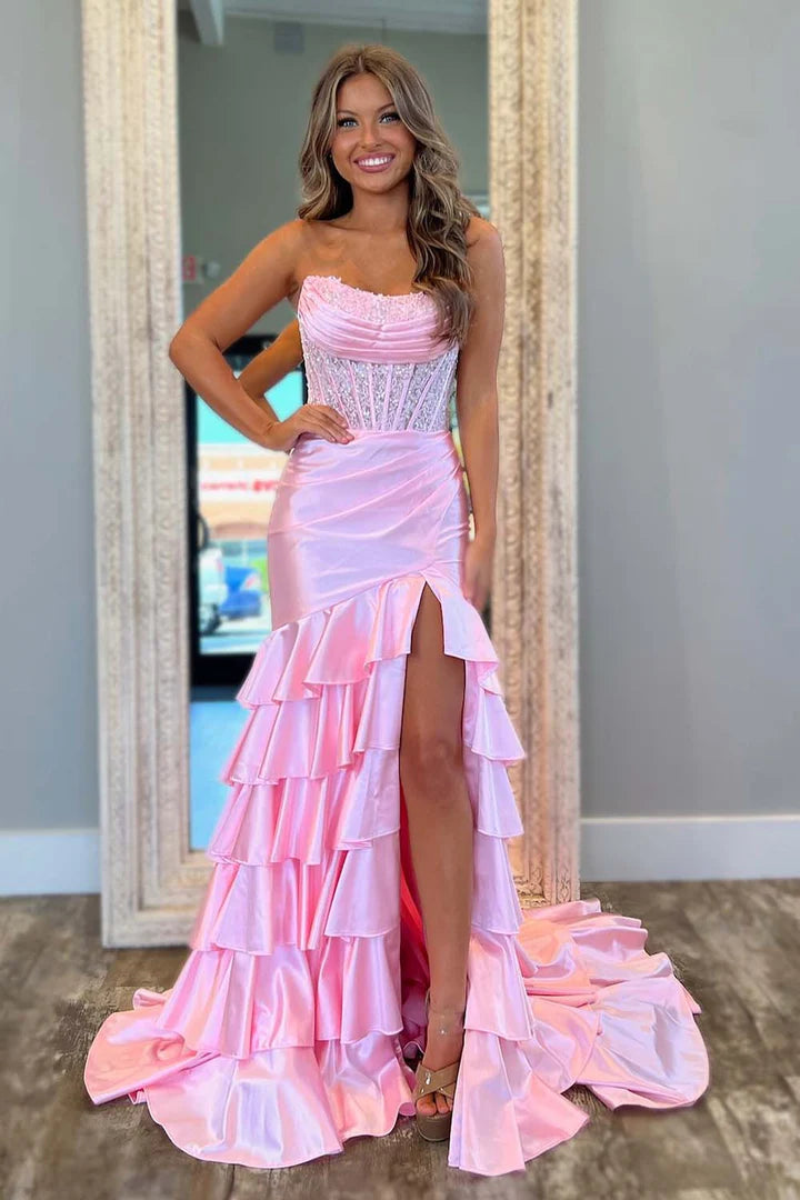 Strapless Corset Prom Dress with Ruffle Skirt