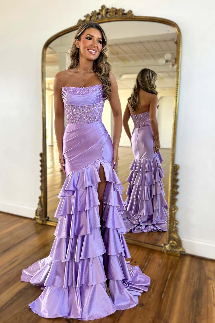 Strapless Corset Prom Dress with Ruffle Skirt