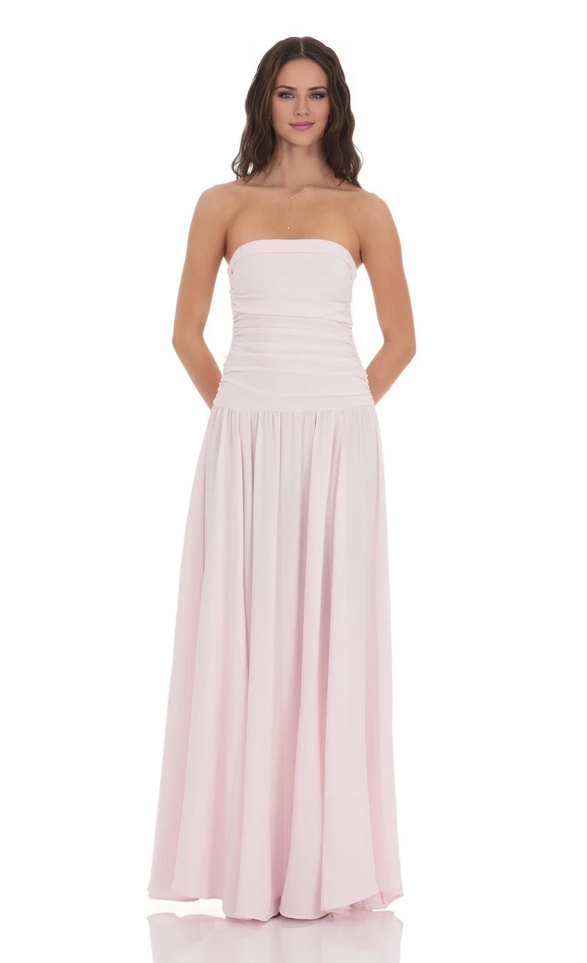 Strapless Drop Waist Maxi Dress Prom Dresses