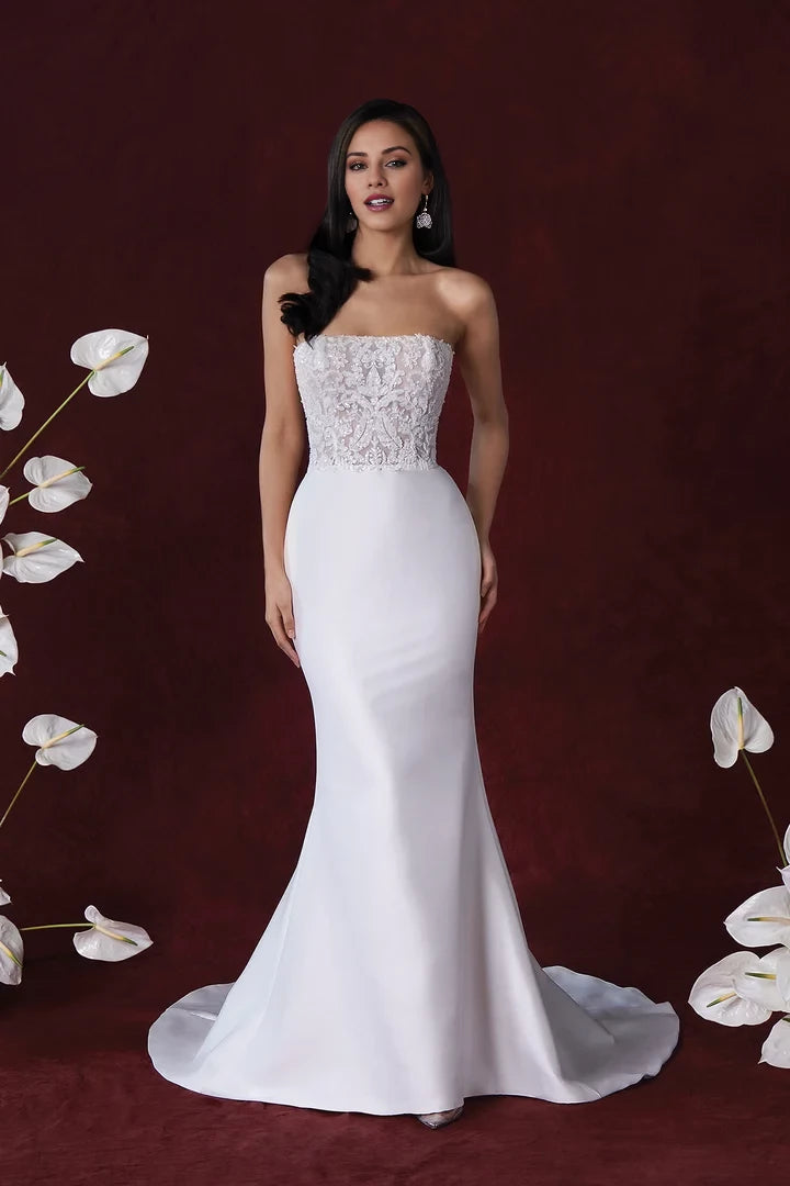 Strapless Fit and Flare Gown with Beaded Bodice and Skirt Wedding Dresses