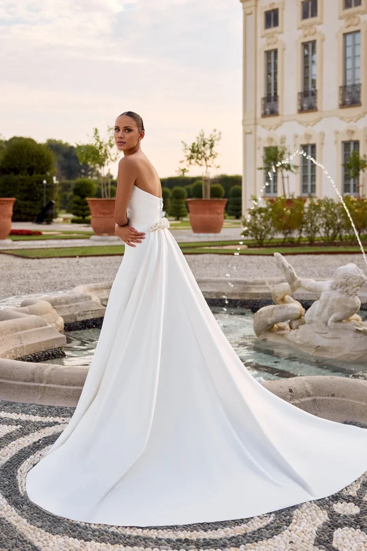 Strapless Fit and Flare Wedding Dress with Draping Across Bodice Wedding Dresses