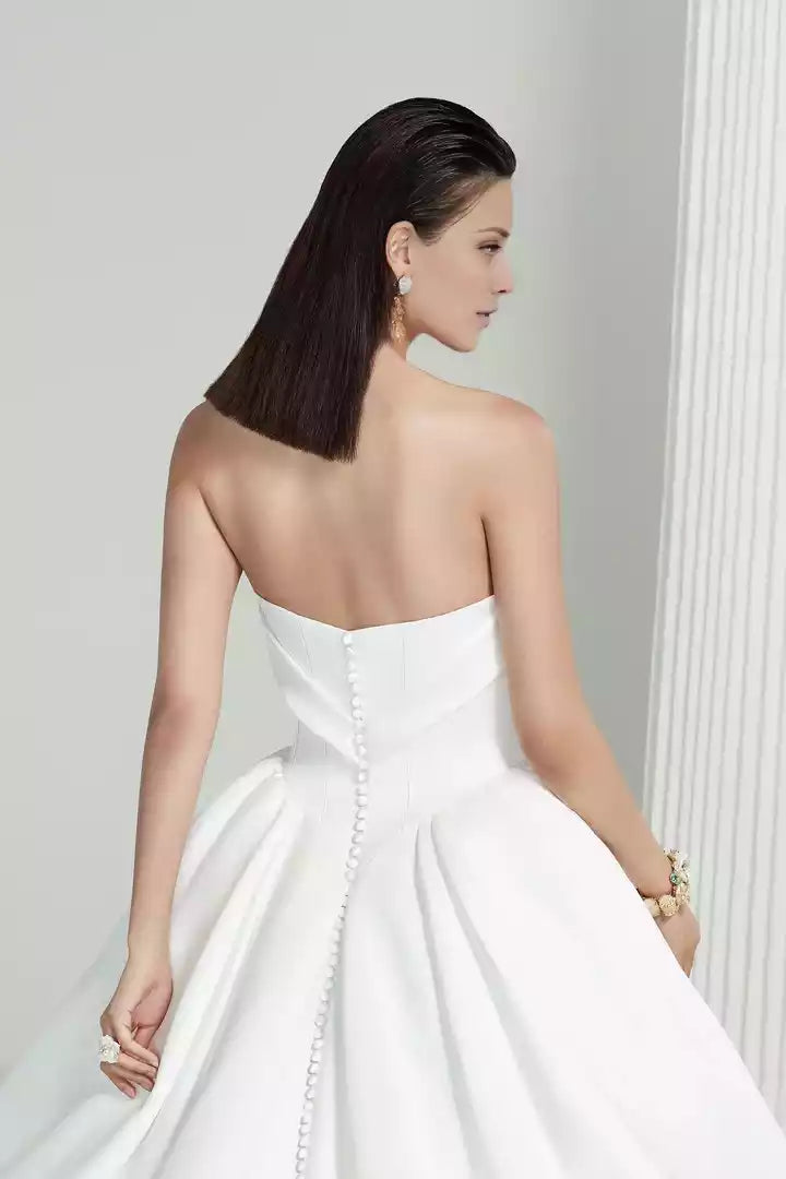Strapless Luxe Satin Ball Gown with Basque Waist Wedding Dress