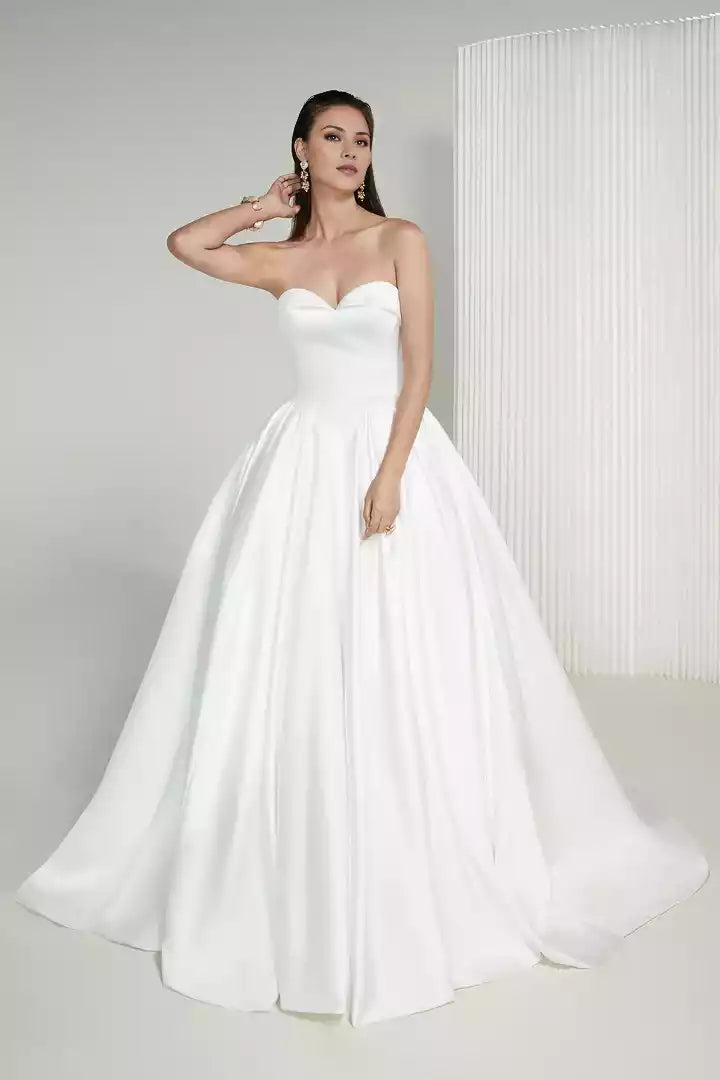 Strapless Luxe Satin Ball Gown with Basque Waist Wedding Dress
