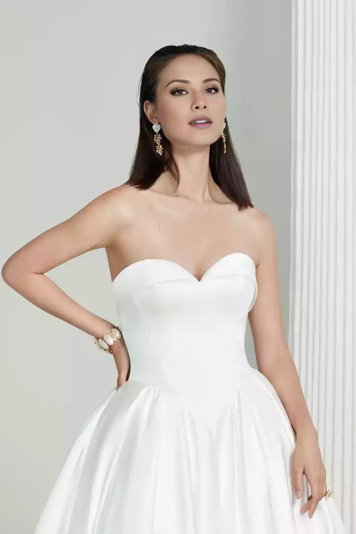 Strapless Luxe Satin Ball Gown with Basque Waist Wedding Dress