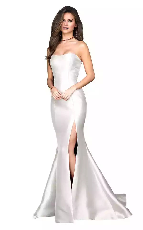Strapless Retract Your Wais Split Fork Satin Evening Dress