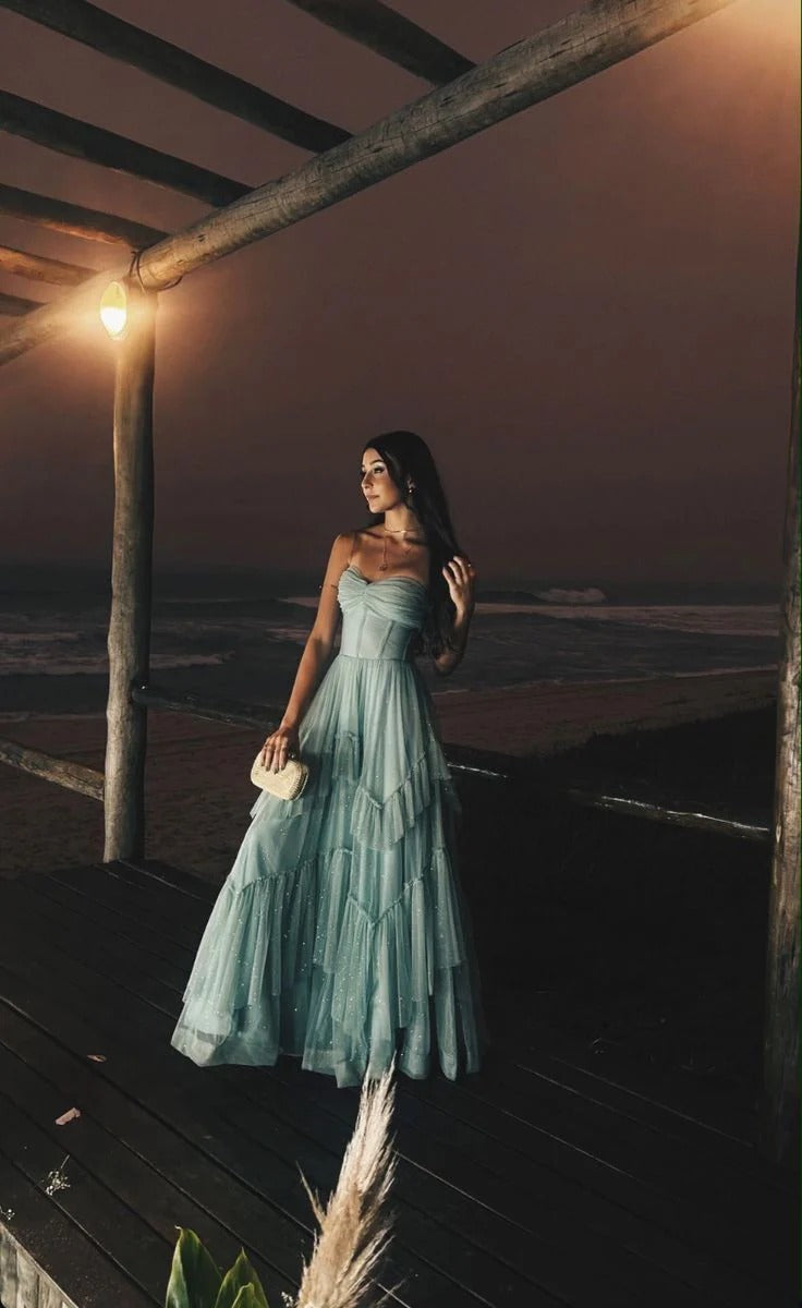 Strapless Ruched Bodice Dress with Glitter Accents & Pockets