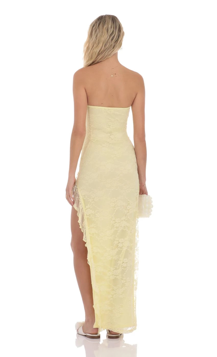 Strapless Ruffle Slit Maxi Dress Prom Dresses