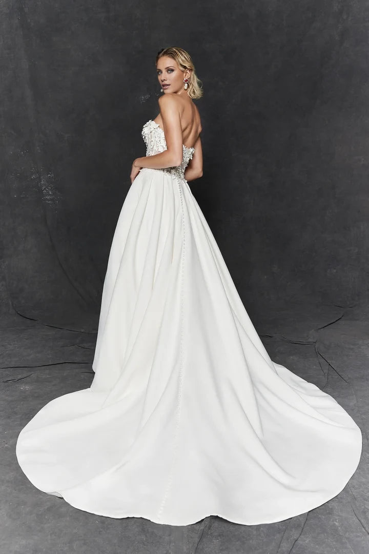 Strapless Satin Ball Gown with Basque Waist and 3D Flowers Wedding Dresses