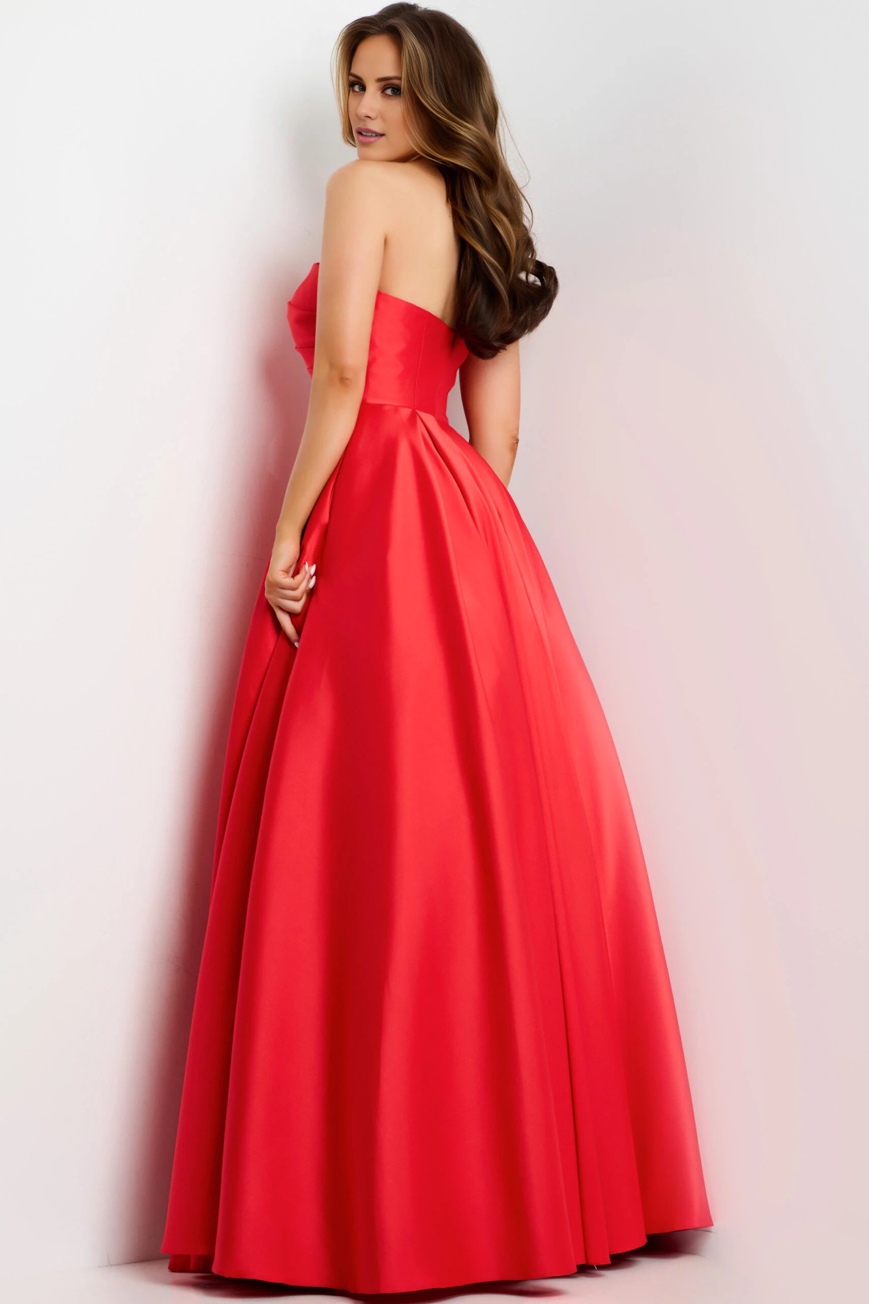Strapless Satin Ballgown with Draped Bodice Evening Dresses