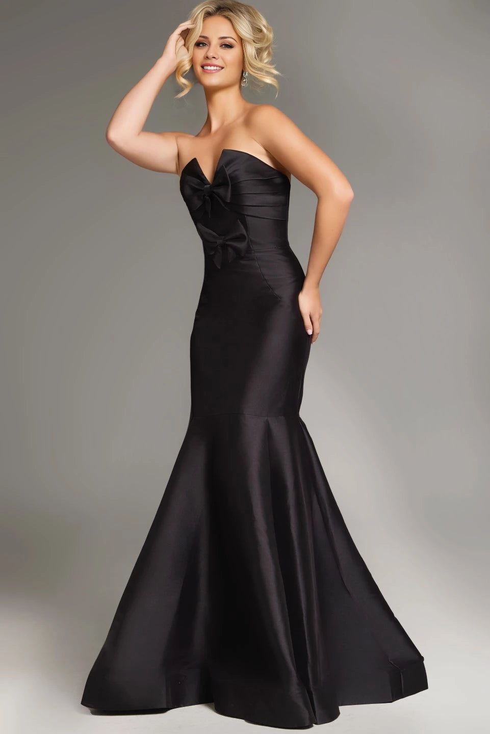 Strapless Satin Mermaid Gown with Bow Detail  Evening Dresses