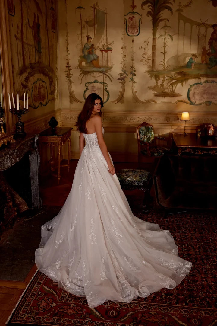Strapless Sequined and Lace Ball Gown with Cuff Detail at Neckline Wedding Dresses