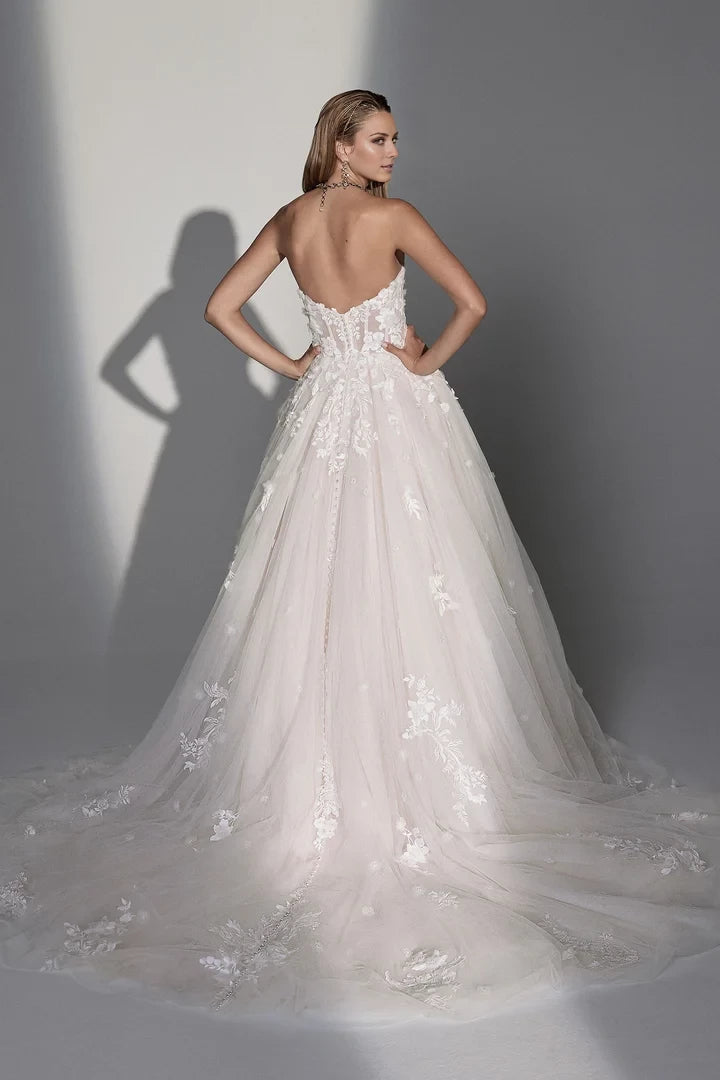 Strapless Soft Tulle Ball Gown with Dimensional Appliqués Wedding Dresses
