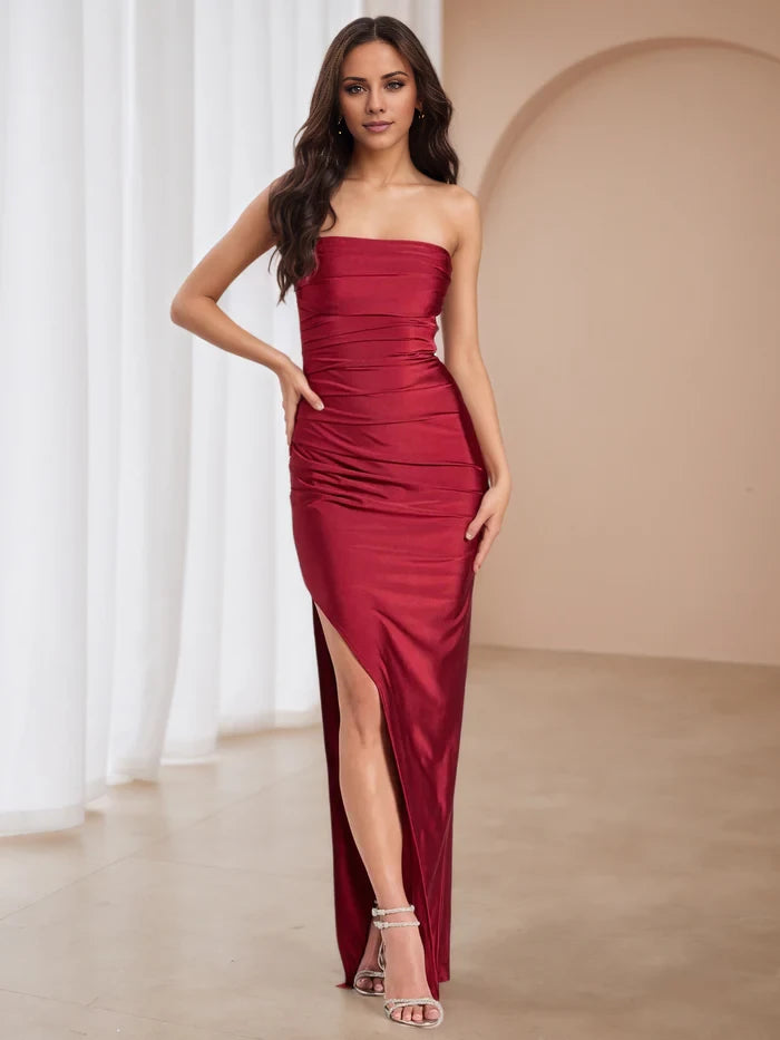 Strapless Split Fork Long Prom Dresses with Split