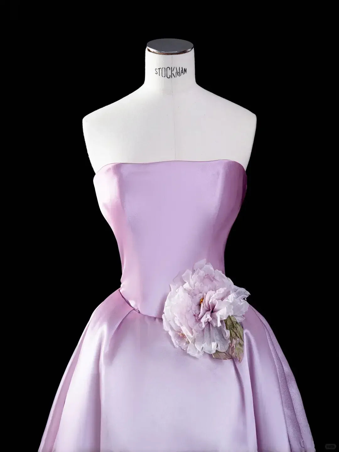 Strapless Sweetheart Neck Evening Dress with Floral Waist Accent & Trailing Train
