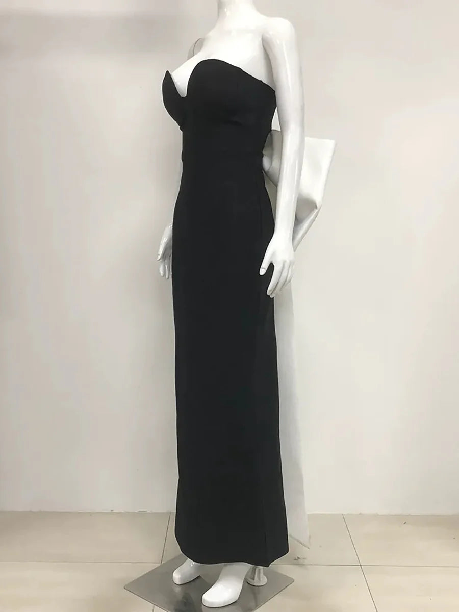 Strapless Sweetheart Neck Oversized Satin Bow Back Mermaid Evening Dress Bodycon Floor Length Formal Party Prom Gown with Back Slit