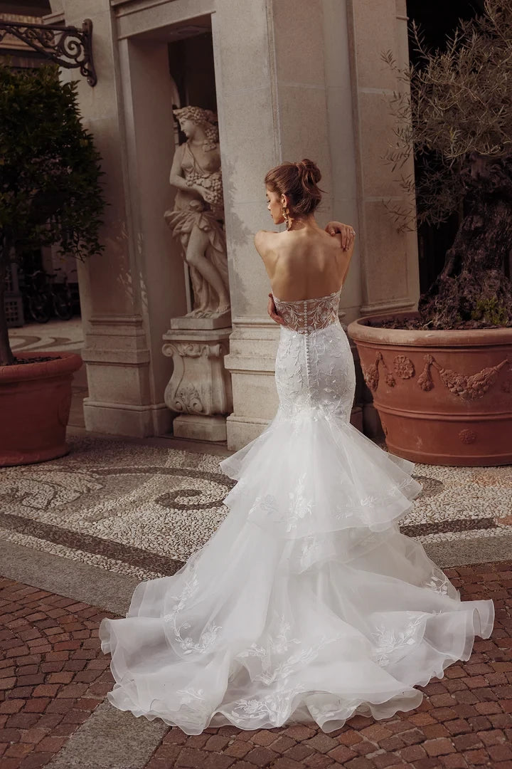 Strapless Trumpet Gown with Ruffle Skirt and Plunging Neckline Wedding Dresses