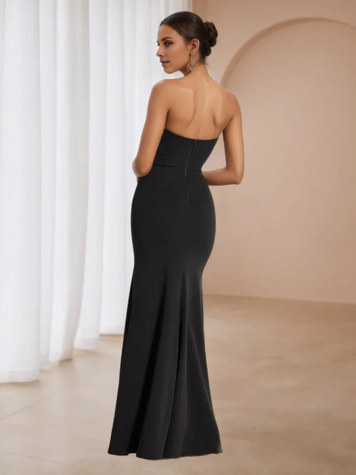 Strapless Trumpet Mermaid Black Split Prom Dresses
