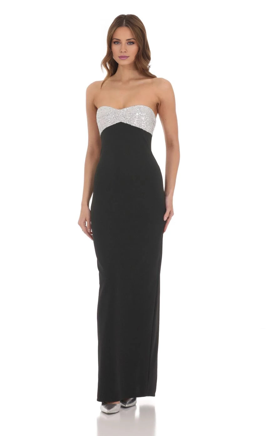 Strapless White Sequin Maxi Dress Prom Dresses