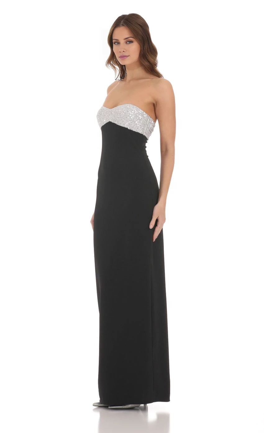Strapless White Sequin Maxi Dress Prom Dresses