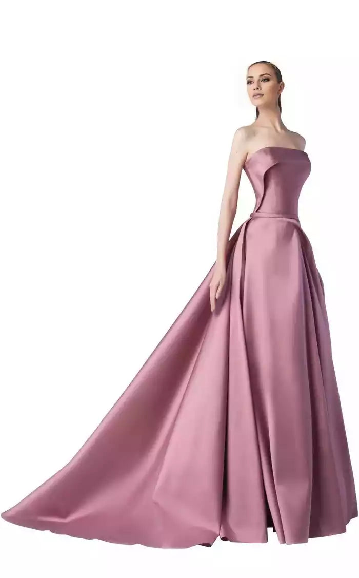 Strapless and floor split back tie Neckline Floor length Folded Fantasy Evening Dress