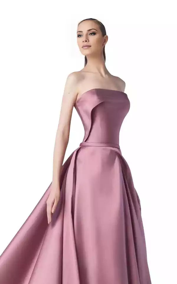 Strapless and floor split back tie Neckline Floor length Folded Fantasy Evening Dress