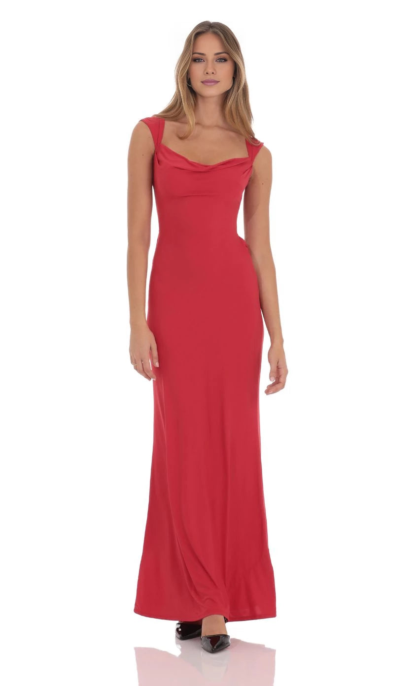 Strappy Cowl Neck Maxi Dress Prom Dresses