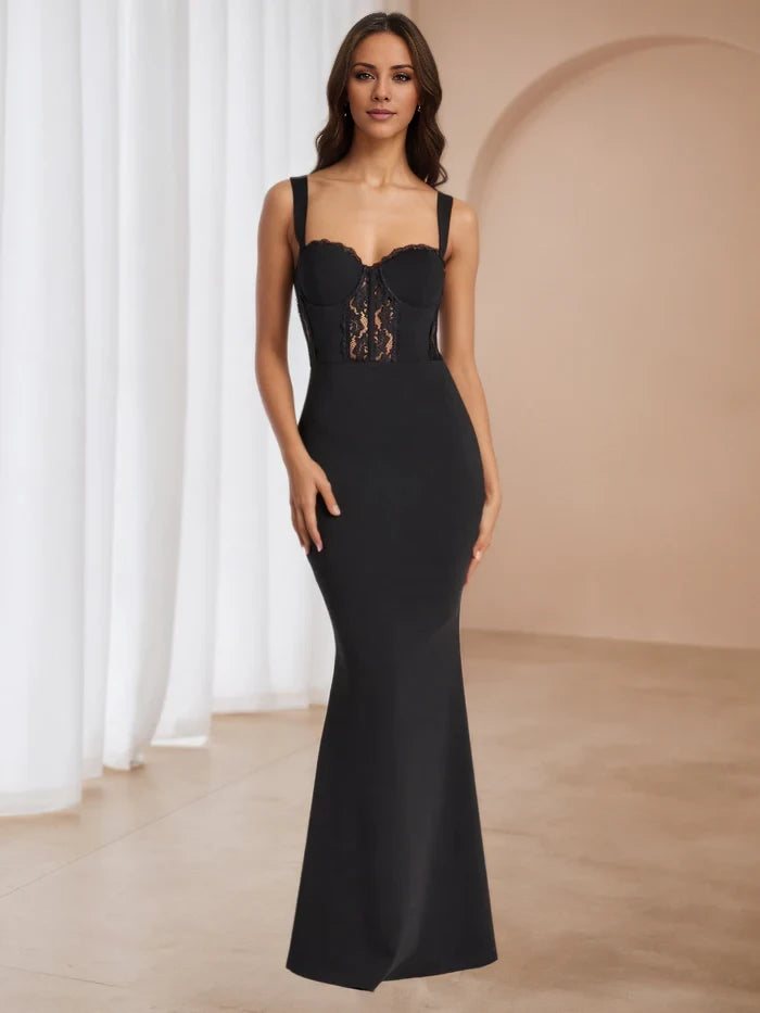 Straps Lave Sweetheart Black Prom Dresses