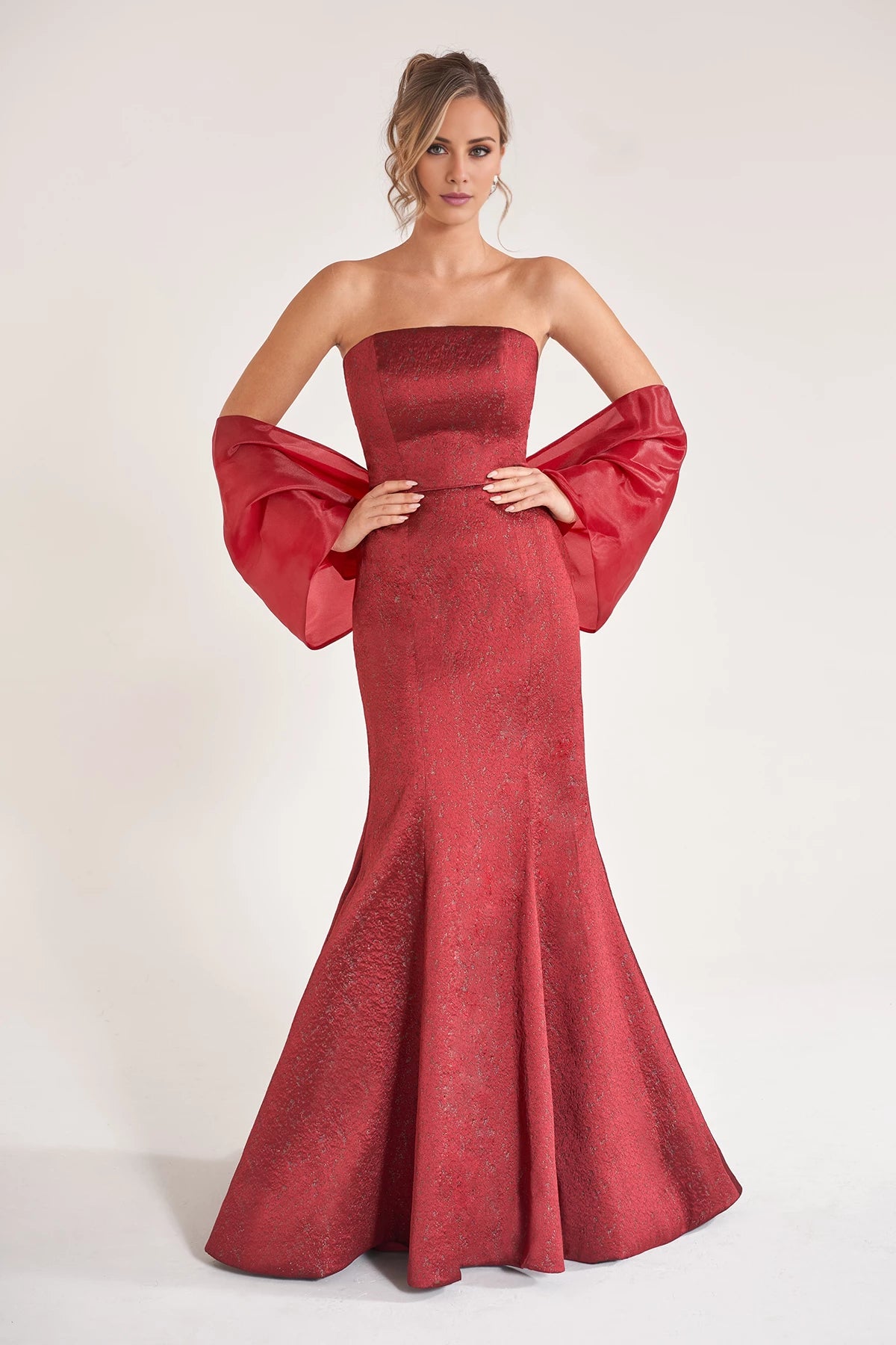 Striking Strapless Mermaid Dress with Fitted Bodice and Off The Shoulder Jacket Mother of the Bride Dresses