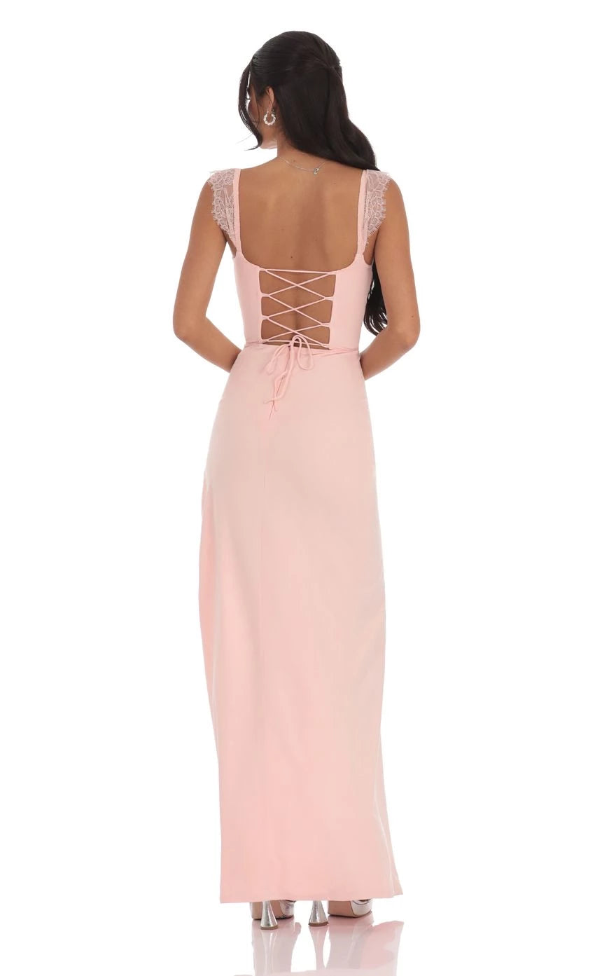 Suede Draped Lace Maxi Dress Prom Dresses