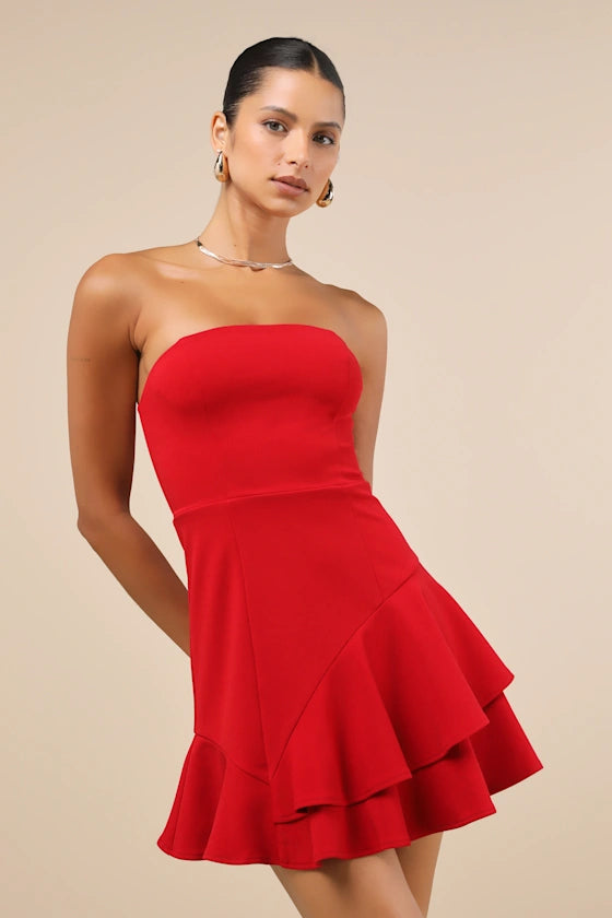 Sultry Intentions Strapless Ruffled Mini Dress Homecoming Dress
