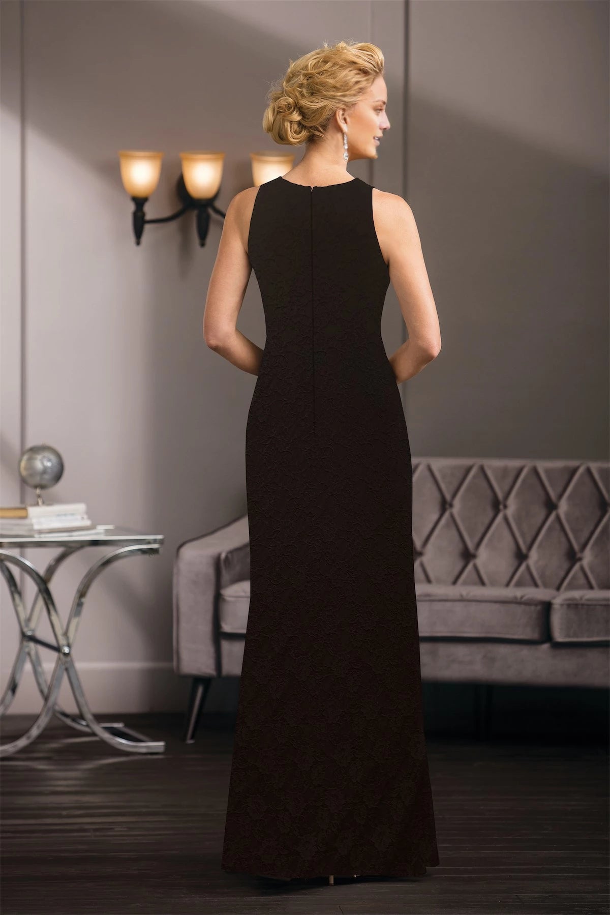 Sultry lace mother of the bride gown with bejeweled halter neckline and flared lace skirt Mother of the Bride Dresses