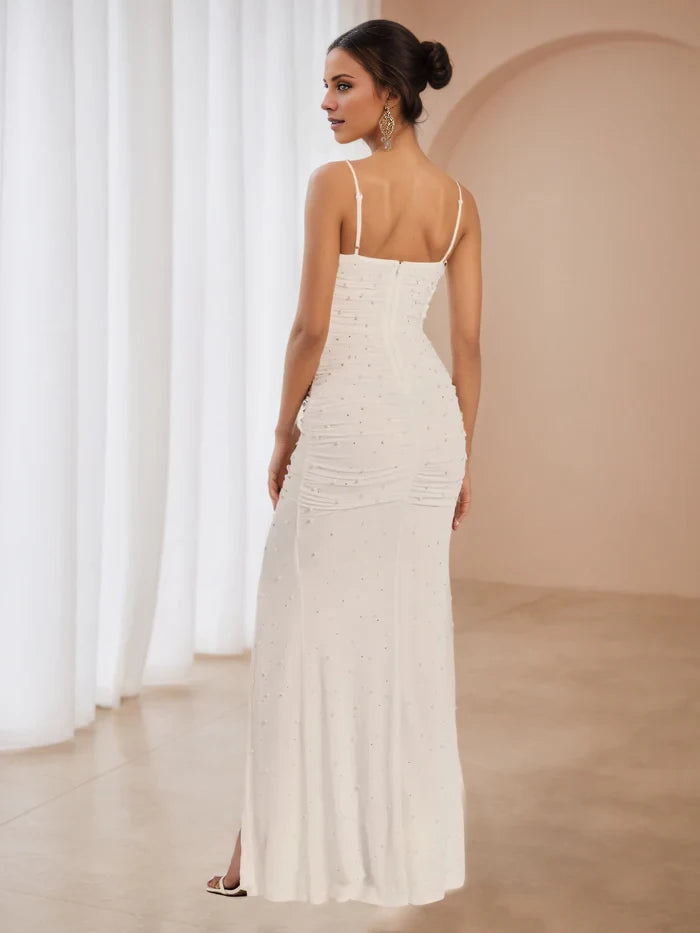 Sweetheart Ivory Pearl Long Prom Dresses with Split