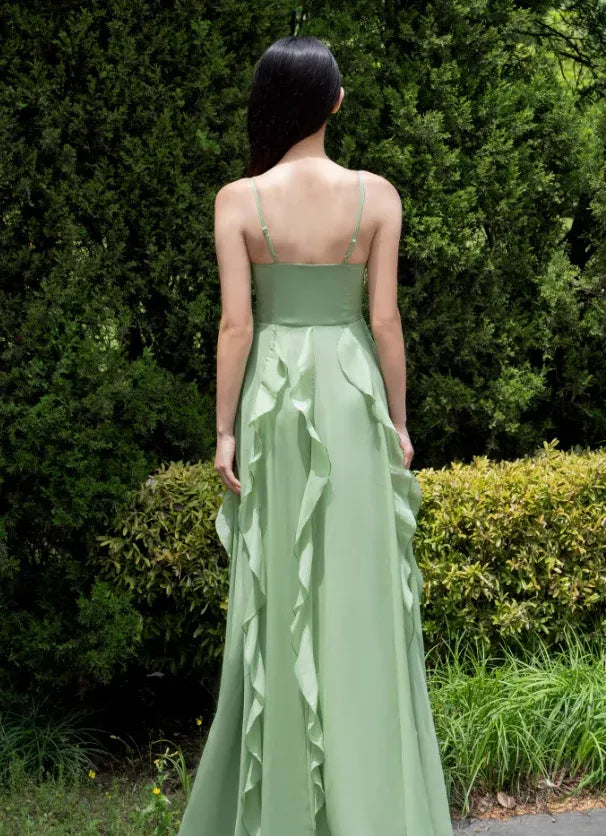 Sweetheart Neck Ruched Bodice Evening Gown with Ruffle Slit